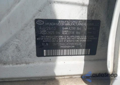 2013 Hyundai Sonata Gls from USA, damaged, VIN 5NPEB4ACXDH804508